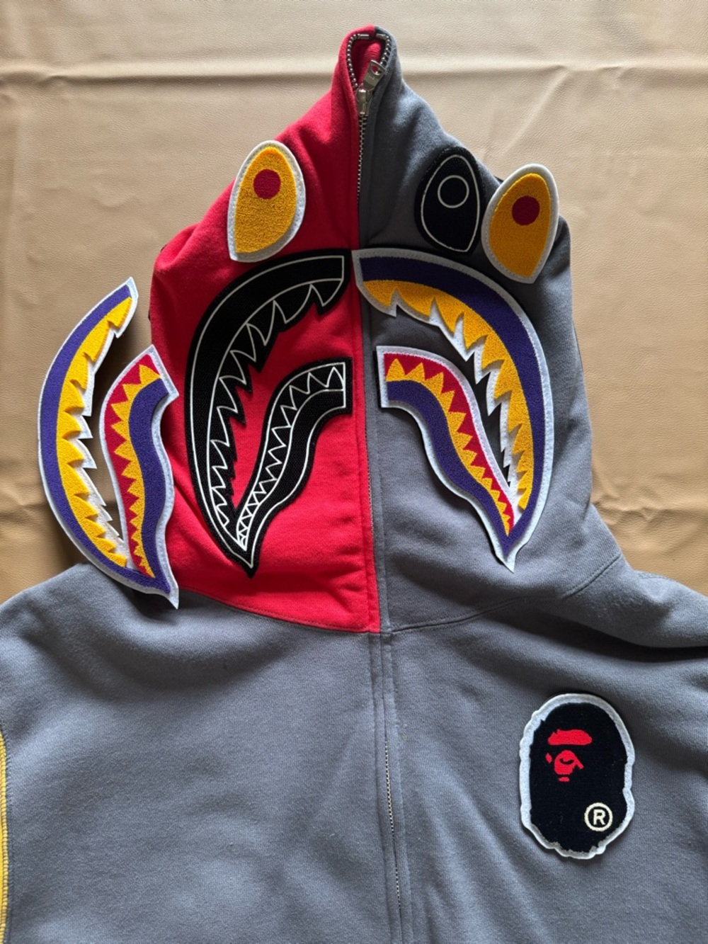 A Bathing Ape Shark Full Zip Patch Hoodie Malaysia- Gray - Picture 5 of 10